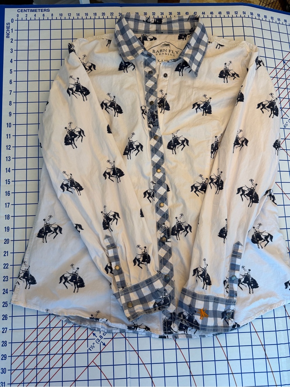 Barnfly White Button-Down Shirt with Navy Rodeo Print
